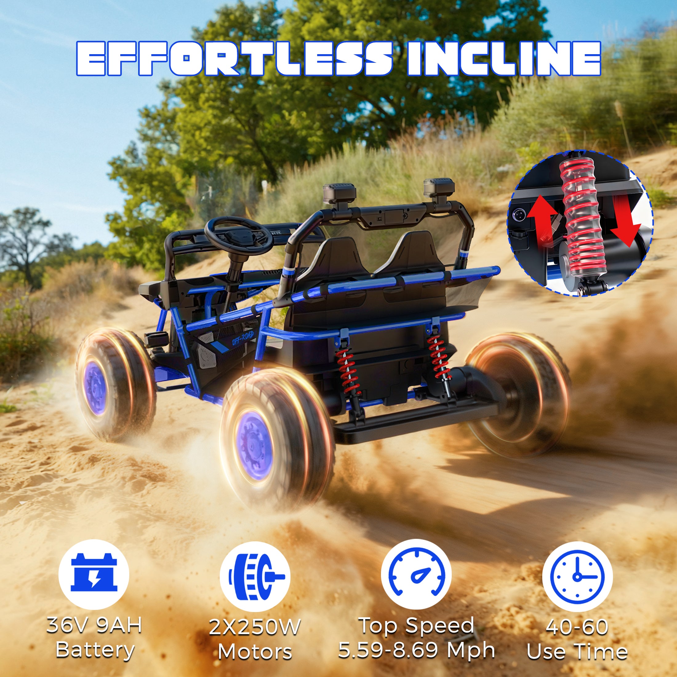 COCLUB 36V Electric Ride on Car Toy for Big Kids, 2 Seater Powered Electric  UTV Toys for Boys Girls 6-13, Kids Ride on Toy with Bluetooth, Music, 4 Wheels Spring Suspension, 3 Point Seatbelts, Blue