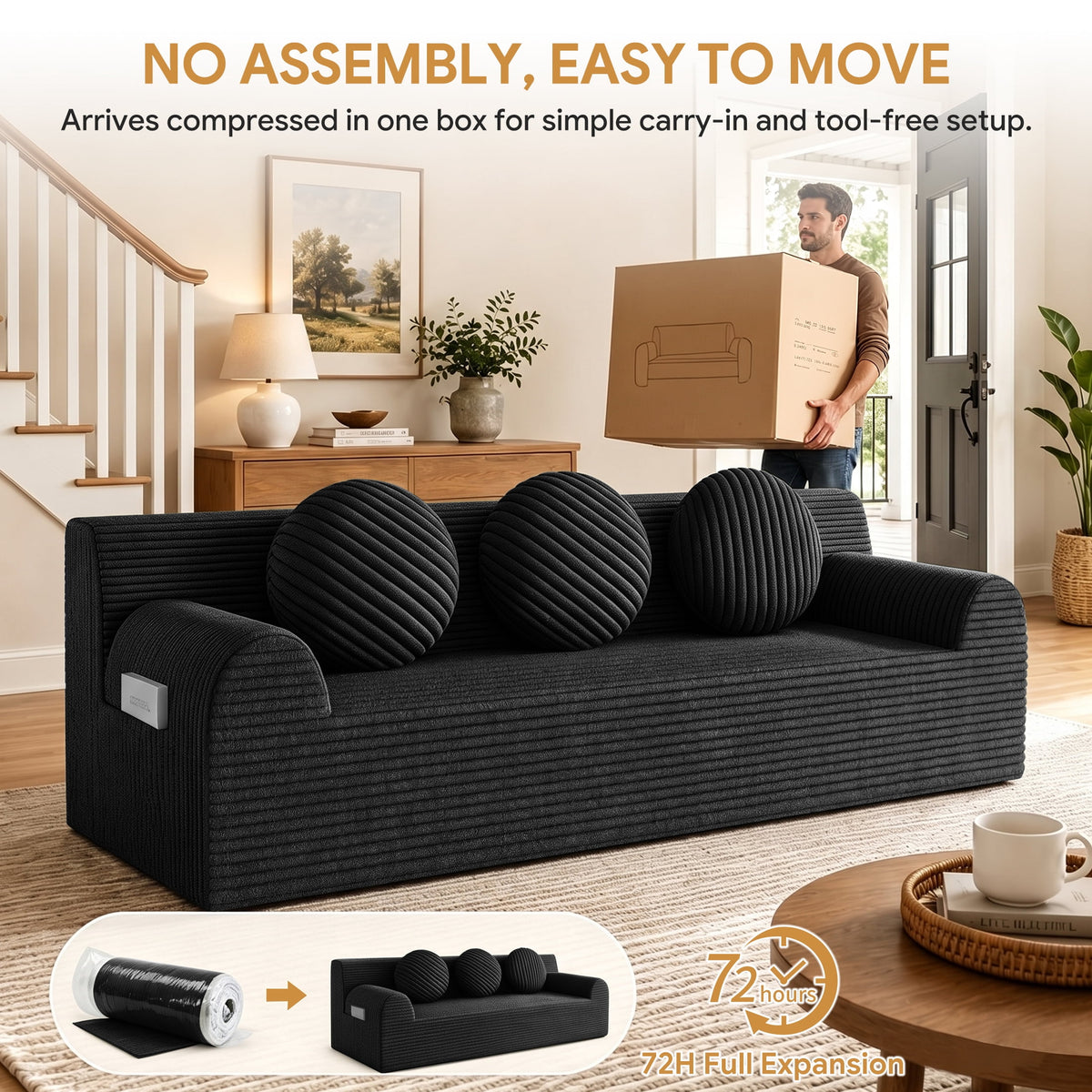 UHOMEPRO 71" Small Cloud Couch, 3 Seater Sofa with High Density Foam, No Assembly Low Profile Floor Couch for Bedroom, Apartment, 1200lbs, Deep Gray