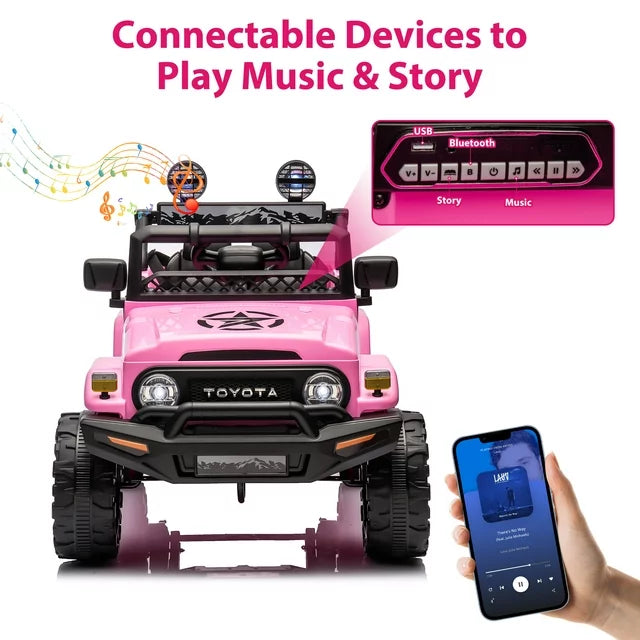 12V Toyota FJ Cruiser Ride on Cars, Electric Truck Vehicles with Remote Control, Music Player, Headlights, Horn, Kids Ride on Toys for Girls Boys Gifts 3-5 Years Olds, Pink