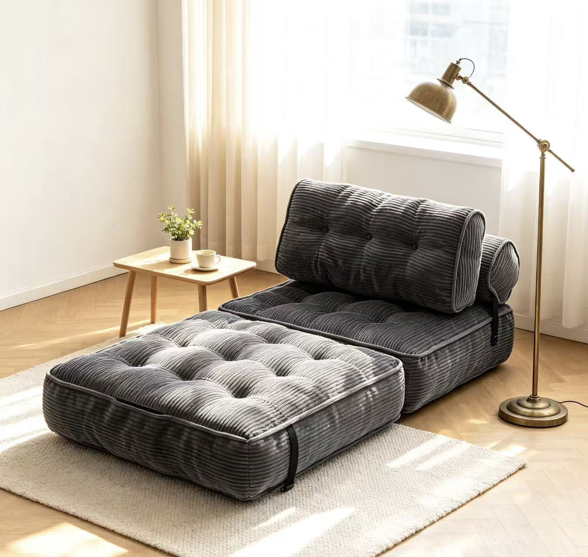 UHOMEPRO Convertible Sleeper Chair, Folding Sofa Bed with Headrest, Lumbar Pillow, High-Density Foam, Portable Floor Sofa for Living Room Bedroom, White