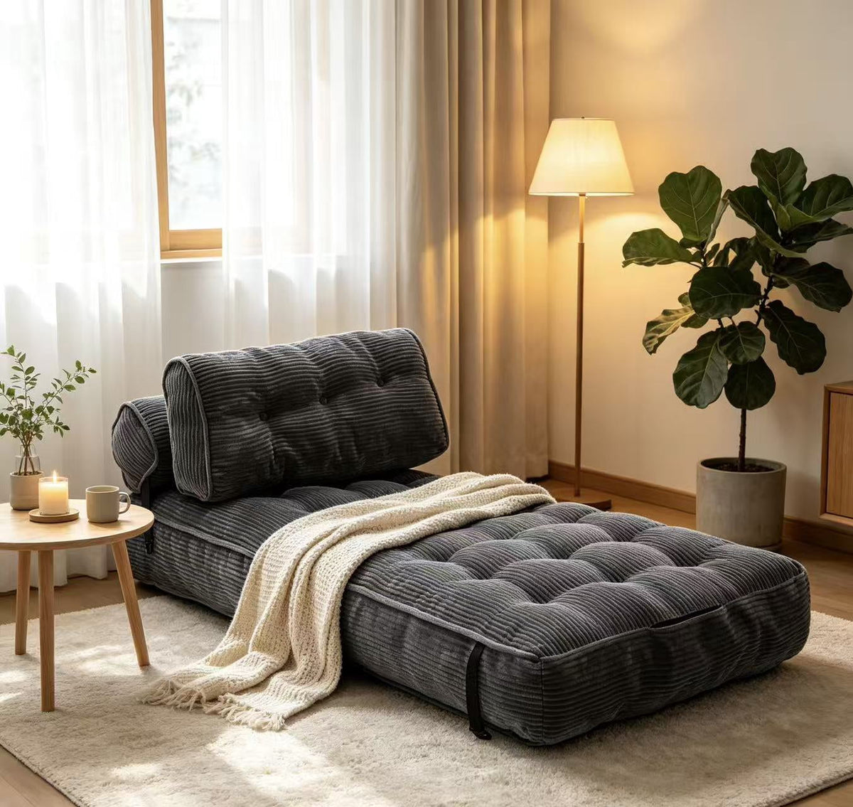 UHOMEPRO Convertible Sleeper Chair, Folding Sofa Bed with Headrest, Lumbar Pillow, High-Density Foam, Portable Floor Sofa for Living Room Bedroom, White