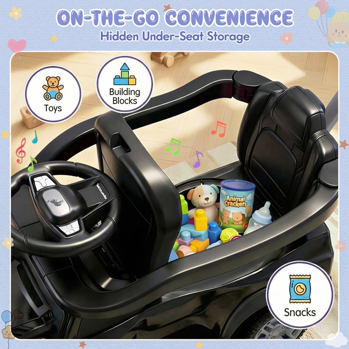 3 in 1 Push Car for Toddlers 1–3, Licensed Ford Bronco Ride On Car with Parent Steering Handle, Steering Wheel, Removable Guardrail & Footrest, Music, Horn, Under Seat Storage, Silent Wheels, Black