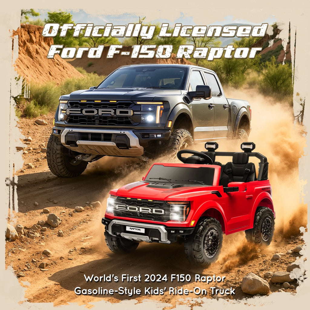 Ford F150 Raptor 24V Powered Ride on Cars for Kids, 2 Seater Extra large Real Ride on Truck Toys with Remote Control, Bluetooth, LED, Truck Storage, Electric Vehicles Ride on Truck for Boys, Girls