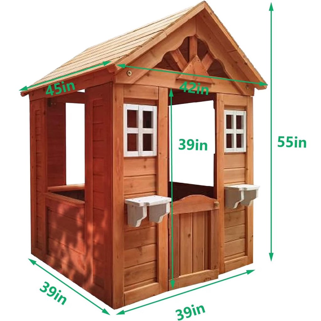 COCLUB Outdoor Playhouse for Kids 3-8, Wooden Playhouse with Door & Windows – Toddler Outdoor Playset, Kids Play House with Flower Pot Holder (42”L x46”W)
