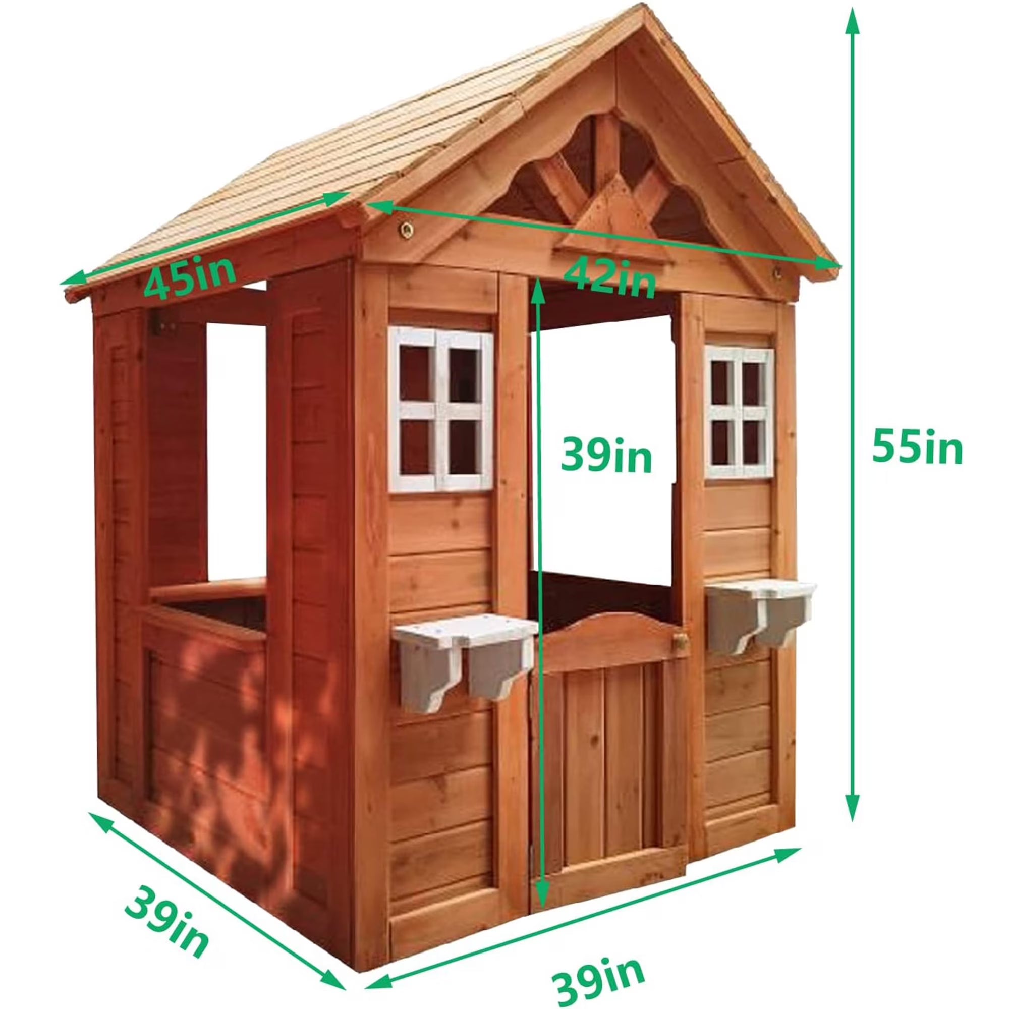 COCLUB Outdoor Playhouse for Kids 3-8, Wooden Playhouse with Door & Windows – Toddler Outdoor Playset, Kids Play House with Flower Pot Holder (42”L x46”W)