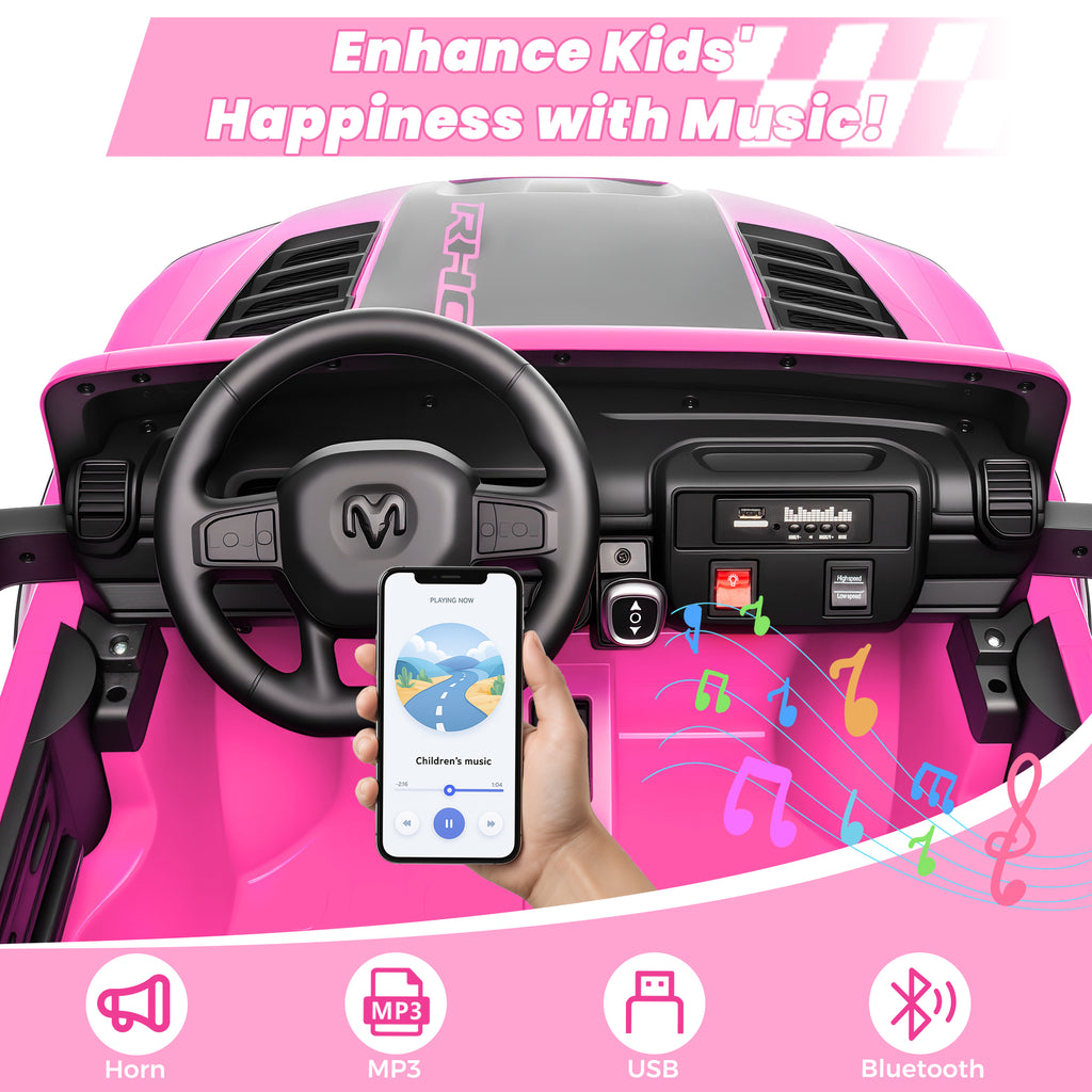 24V 2 Seats Ride On Car for Kids, Licensed RAM RHO 1500 Powered Electric Car with 4 Wheels Spring Suspesion, Ride On Toy for 3-8 Year Boys & Girls with Remote Control, Horm, Siren, LED Lights