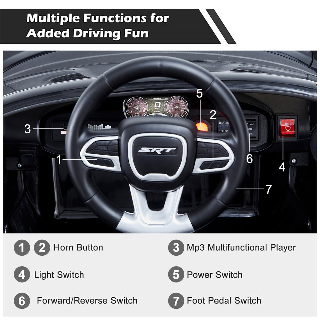 12V Ride On Car, Dodge Charger Powered Electric Car with Battery Powered, Bluetooth, Remote Control, LED Light, Ride On Toy for Ages 3+ Kids