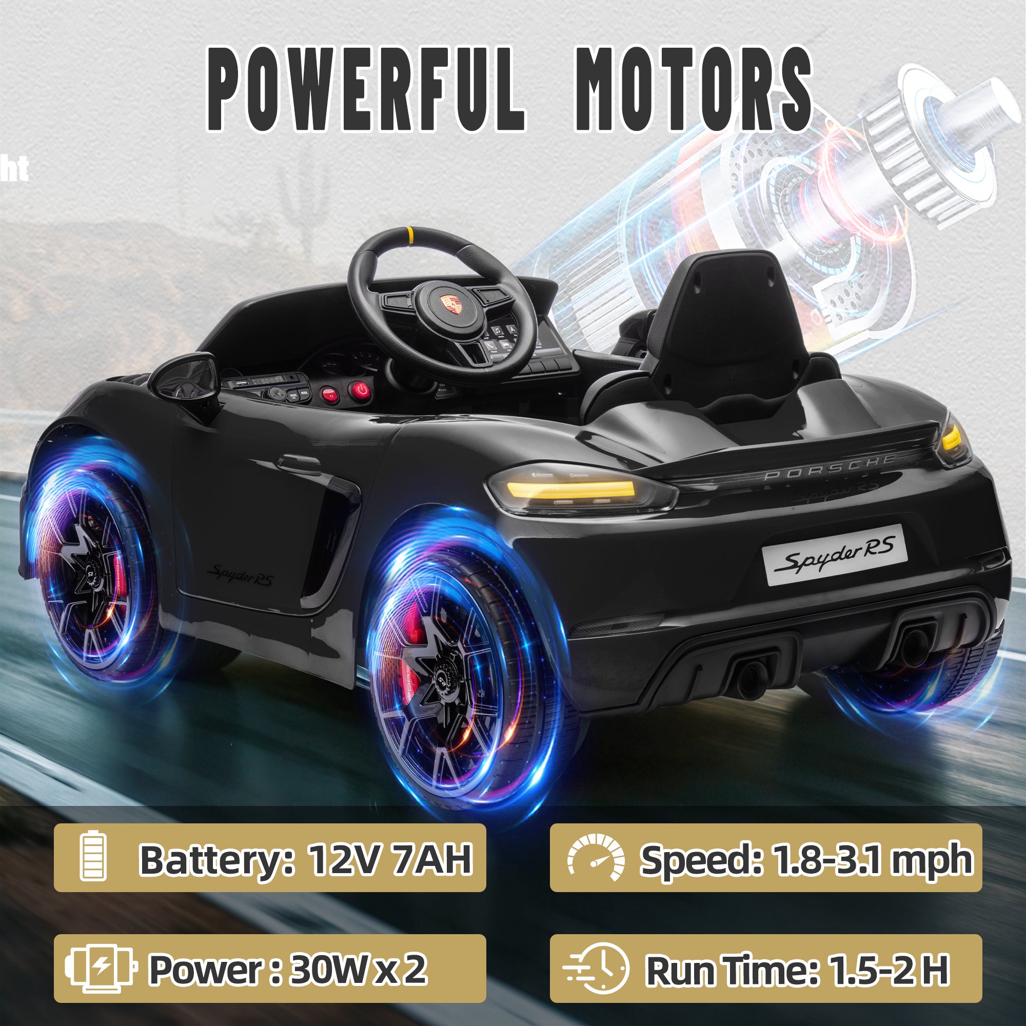 Porsche 718 Kids Ride On Toy, Electric Car for Toddlers with Remote Control, 4 Wheel Suspension, Bluetooth, Music, LED, Safety Belts, Kids Sports Ride on Car for Toddler 3-6 Yrs Boys Girls Gifts