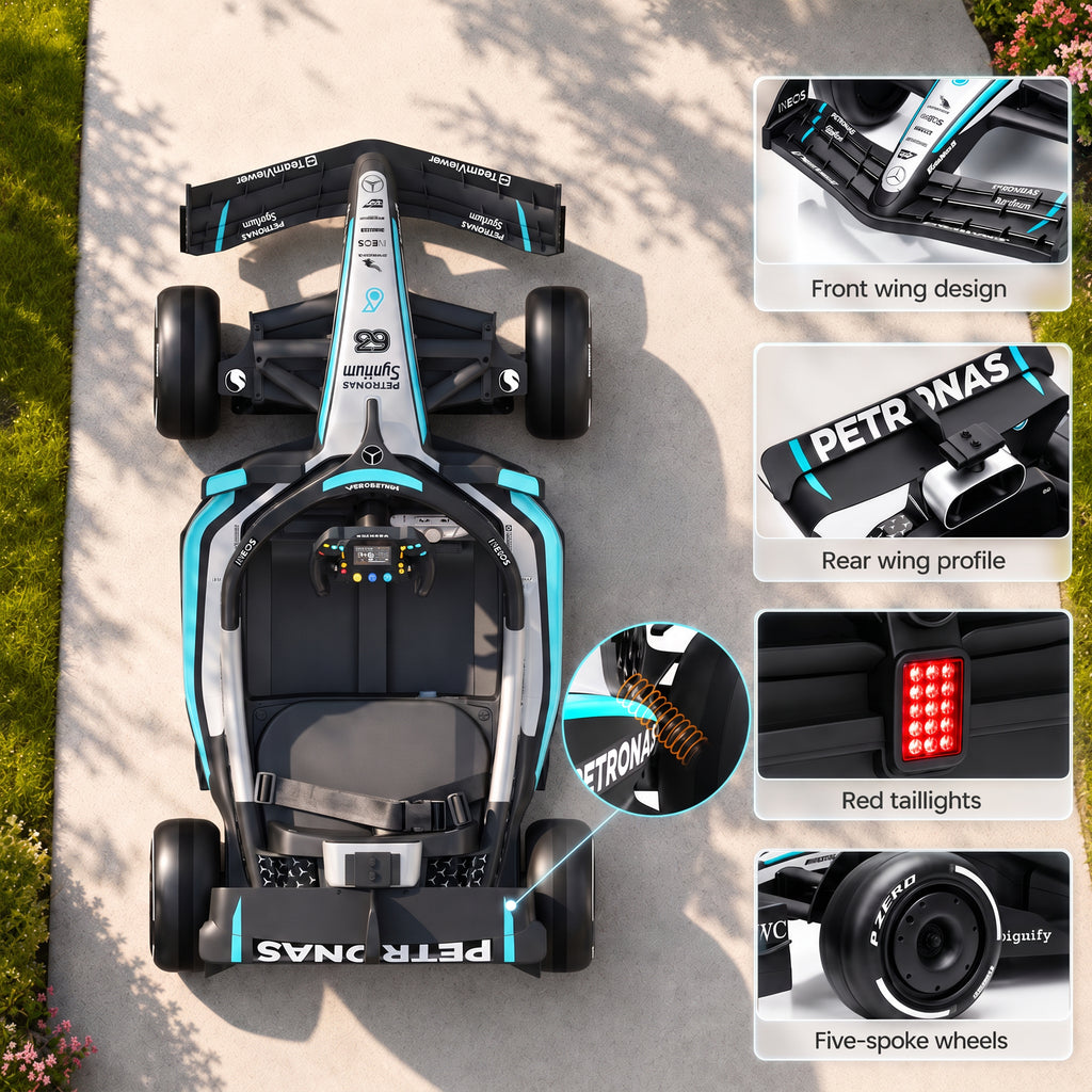 Mercedes-Benz F1 W16 24V Electric Go Kart, COCLUB Kids Ride on Car with Remote Contro, LED Light, Music, Bluetooth, for Ages 3-8