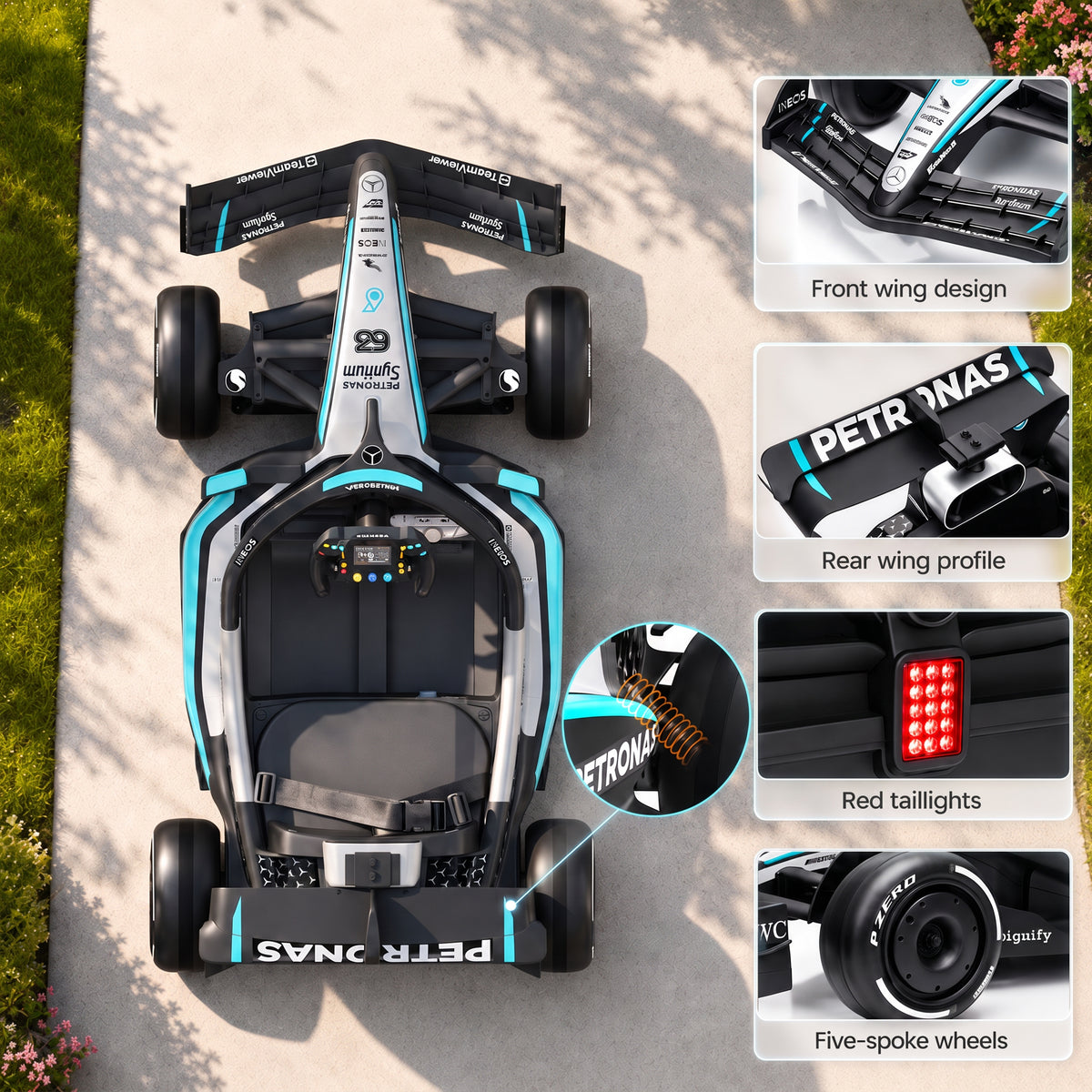 Mercedes-Benz F1 W16 24V Electric Go Kart, COCLUB Kids Ride on Car with Remote Contro, LED Light, Music, Bluetooth, for Ages 3-8
