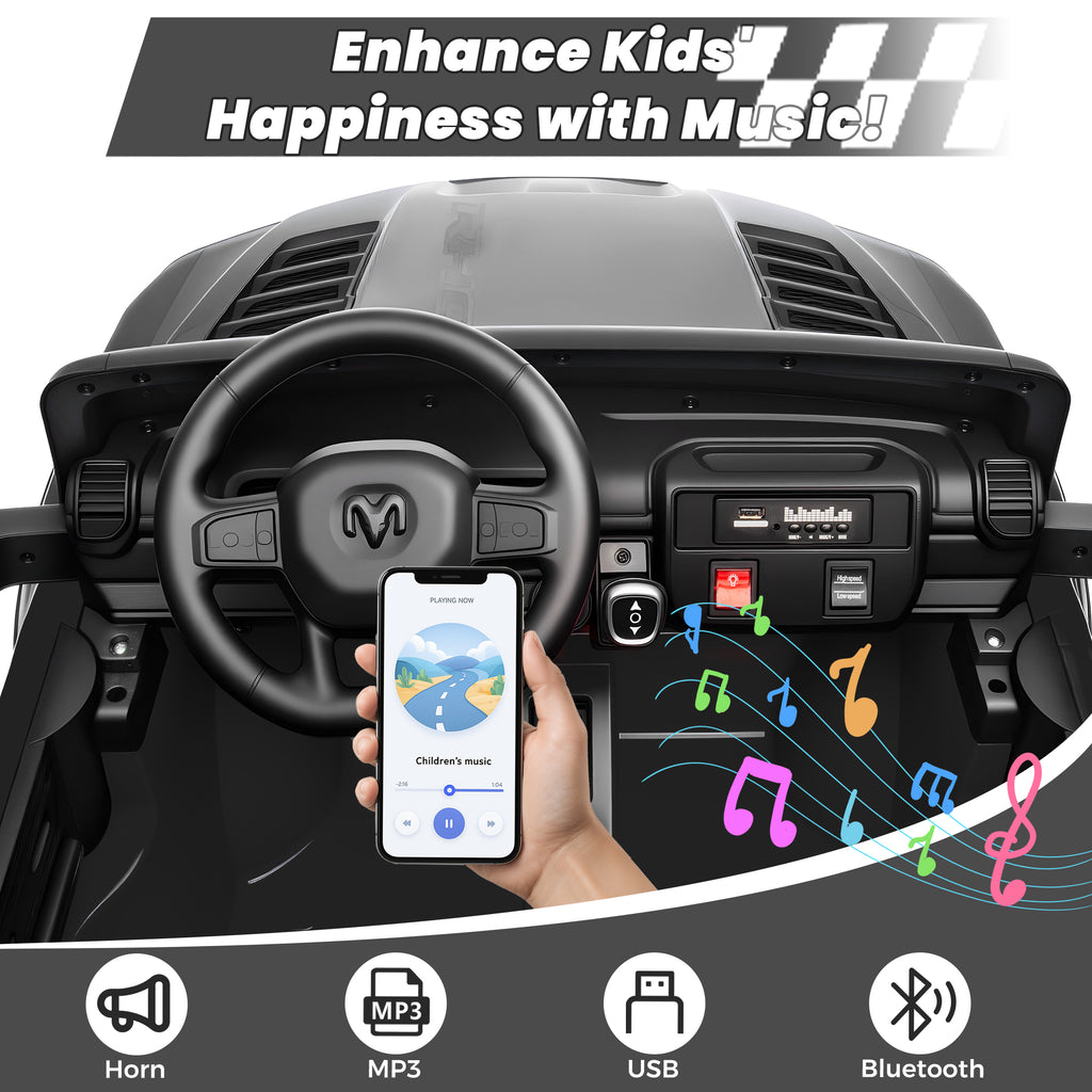 24V 2 Seats Ride On Car for Kids, Licensed RAM RHO 1500 Powered Electric Car with 4 Wheels Spring Suspesion, Ride On Toy for 3-8 Year Boys & Girls with Remote Control, Horm, Siren, LED Lights