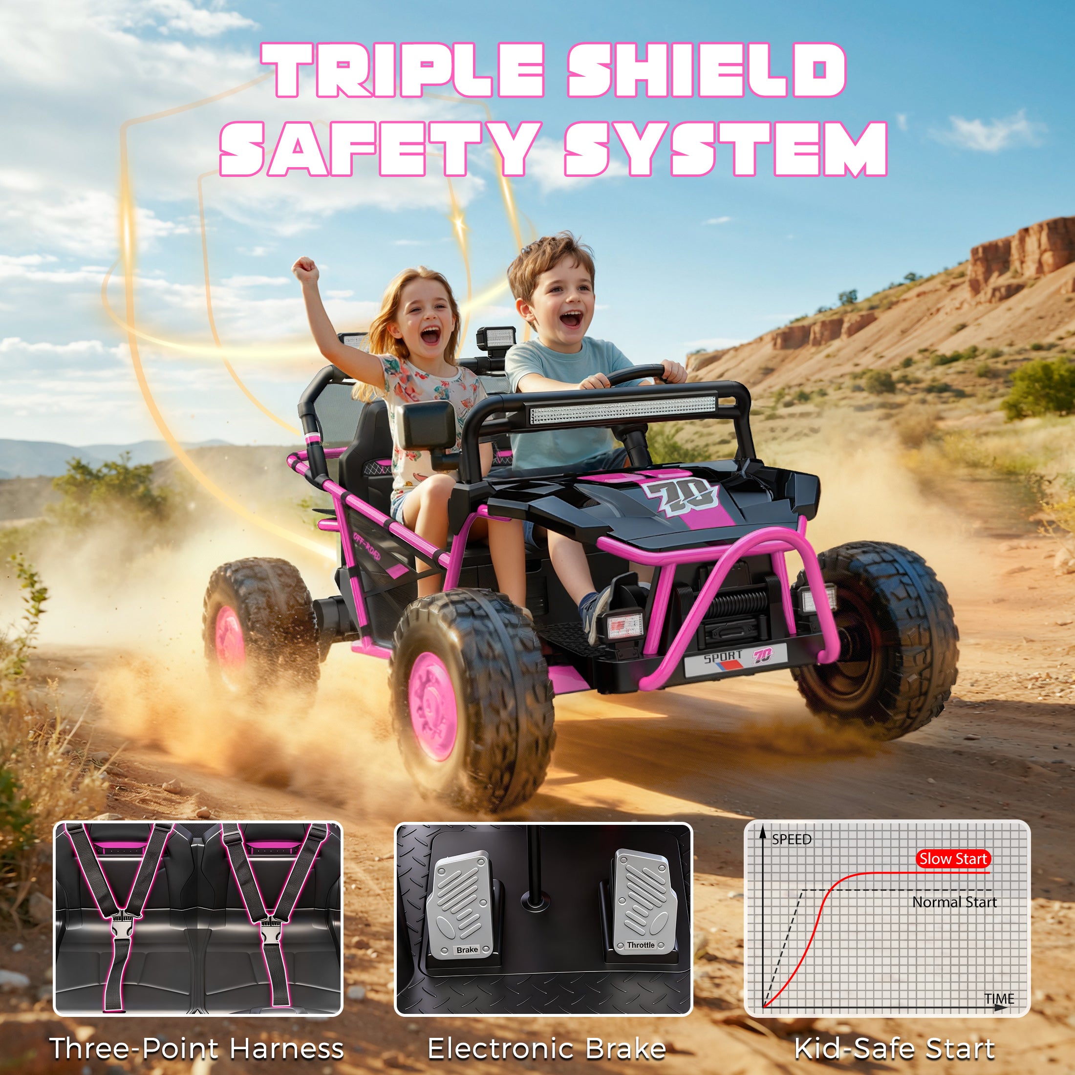 36V Electric Ride On Car for Big Kids, 2 Seater 36V Powered Electric Ride on Toy with Rear Wheel Spring Suspension, Bluetooth, Music, Max 8.7 MPH, Kids Electric Vehicle for Boys Girls Ages 6+, Pink