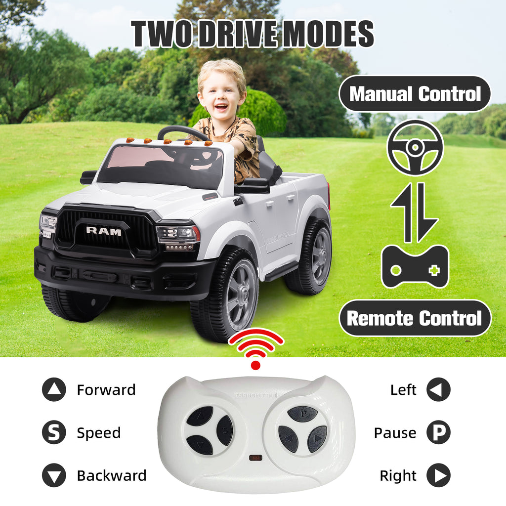 Dodge RAM Ride on Car, 12V Powered Ride on Toy with Remote Control, Rear Wheel Suspension, 5 Point Safety Belt, MP3 Player, Bluetooth, LED Lights, Electric Vehicles for 3-8 Years Boys Girls, Black