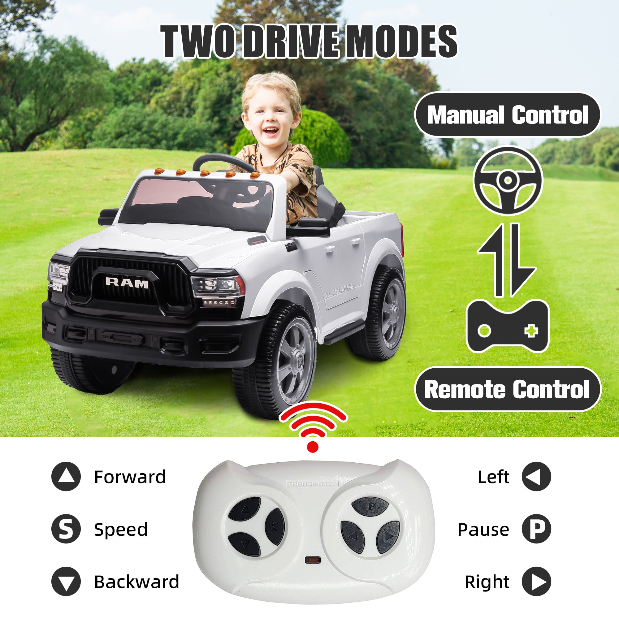 Dodge RAM Ride on Car, 12V Powered Ride on Toy with Remote Control, Rear Wheel Suspension, 5 Point Safety Belt, MP3 Player, Bluetooth, LED Lights, Electric Vehicles for 3-8 Years Boys Girls, Black