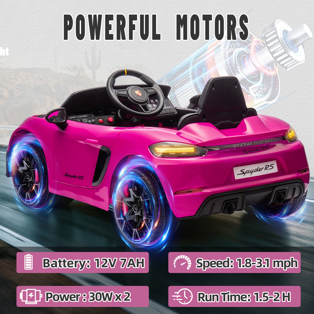 Porsche 718 Kids Ride On Toy, Electric Car for Toddlers with Remote Control, 4 Wheel Suspension, Bluetooth, Music, LED, Safety Belts, Kids Sports Ride on Car for Toddler 3-6 Yrs Boys Girls Gifts