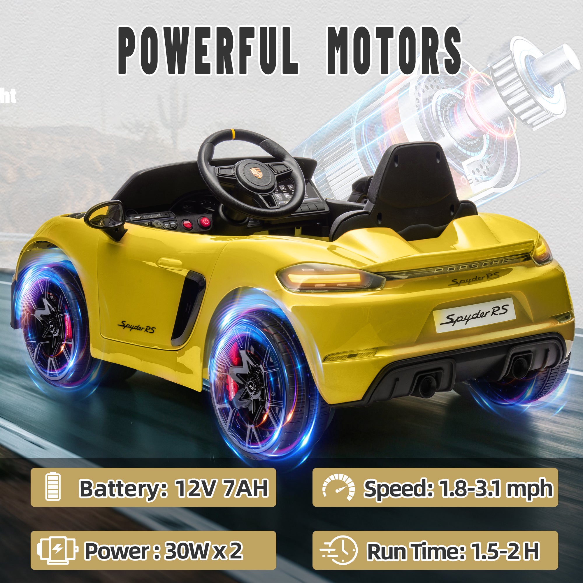 Porsche 718 Kids Ride On Toy, Electric Car for Toddlers with Remote Control, 4 Wheel Suspension, Bluetooth, Music, LED, Safety Belts, Kids Sports Ride on Car for Toddler 3-6 Yrs Boys Girls Gifts