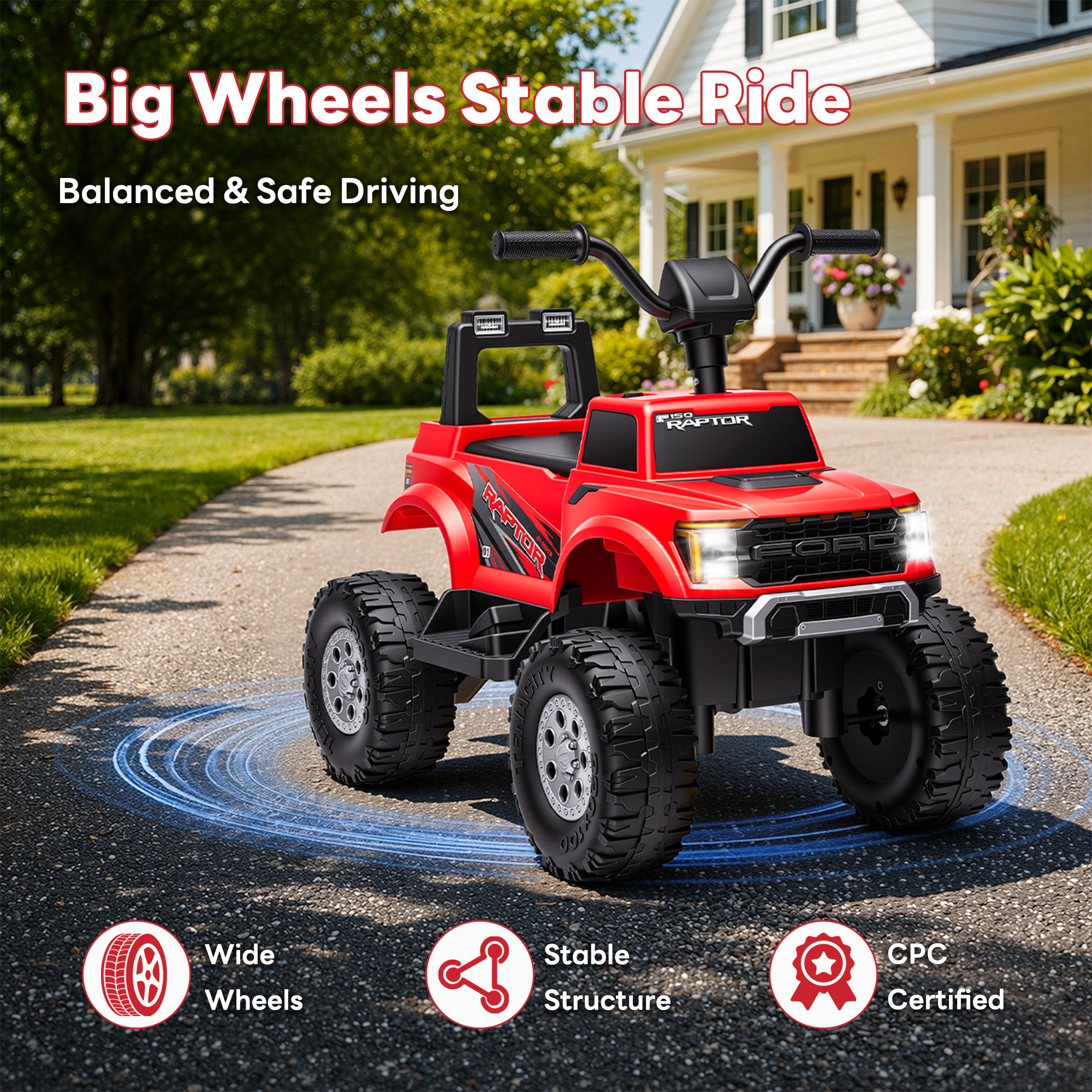 COCLUB 12V Ride On Car for Kids, Licensed Ford F-150 Raptor Battery Powered Ride On Toys w/4 Wheels, LED Lights, Toddlers Electric Car for Ages 2-5