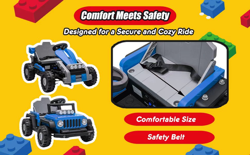 COCLUB 12V 2 Forms Block Electric Car, Power 4 Wheels Ride On Car with Remote Control, Spring Suspension, Ride On Toy for Ages 3+ Kids, Blue