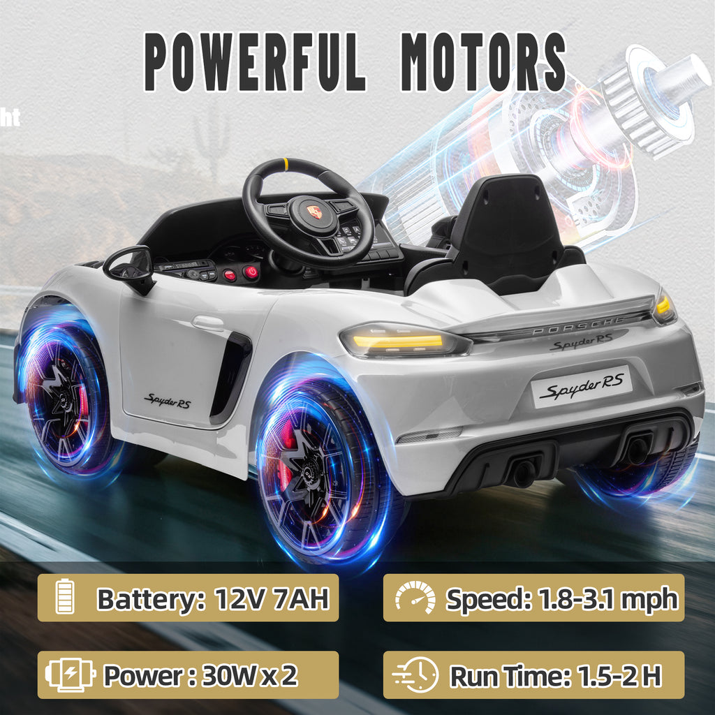 Porsche 718 Kids Ride On Toy, Electric Car for Toddlers with Remote Control, 4 Wheel Suspension, Bluetooth, Music, LED, Safety Belts, Kids Sports Ride on Car for Toddler 3-6 Yrs Boys Girls Gifts