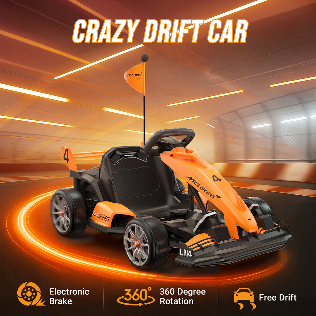 McLaren 24V Kids Electric Go Kart, 24V Powered Drift Racing Ride On Car Toy, 400W Dual Motor, 3-Level Adjustable Seat, Rear-Wheel Drive, 360° Spin Pedal Go Kart for Boys Girls Ages 6+