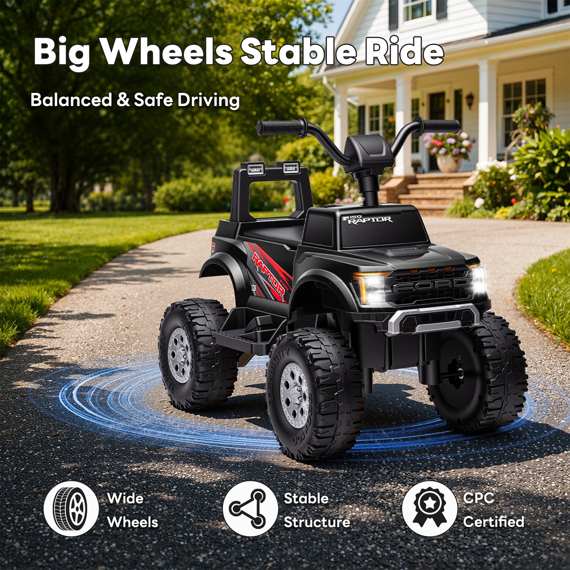 COCLUB 12V Ride On Car for Kids, Licensed Ford F-150 Raptor Battery Powered Ride On Toys w/4 Wheels, LED Lights, Toddlers Electric Car for Ages 2-5