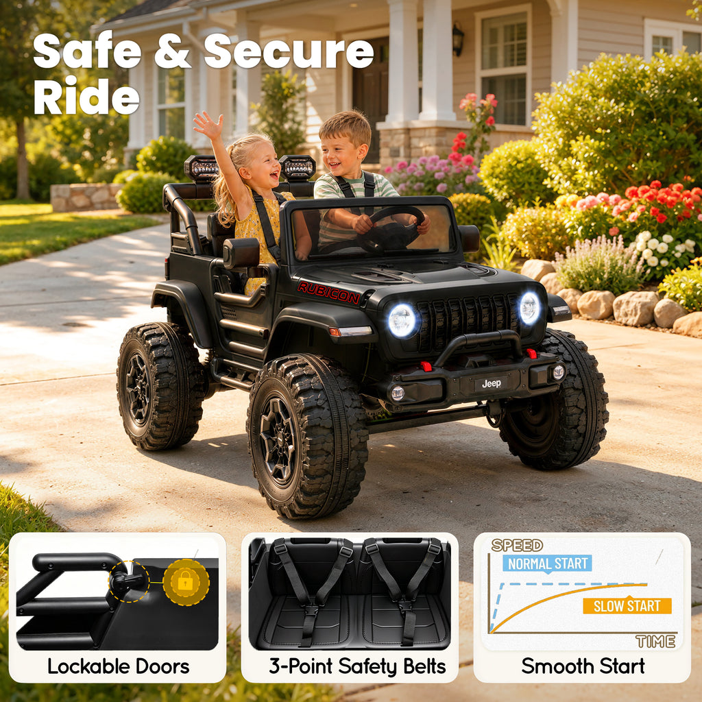COCLUB 24V Jeep Wrangler Rubicon Ride On Car 2 Seaters for Big Kids, Powered Ride On w/4 Wheels Spring Suspension, Parent Remote Control, LED Lights, Bluetooth, MP3, Ride On Toy for Ages 3-8