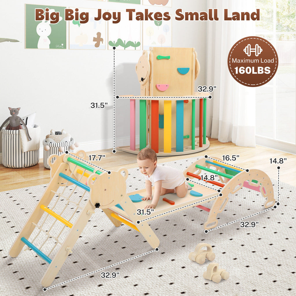 COCLUB Pikler Triangle Climbing Set, 7in1 Toddler Climbing Toys Indoor with Arch&Ramp&Ladder, Climbing Toys for Toddlers 1-3 Inside Gym - Rainbow