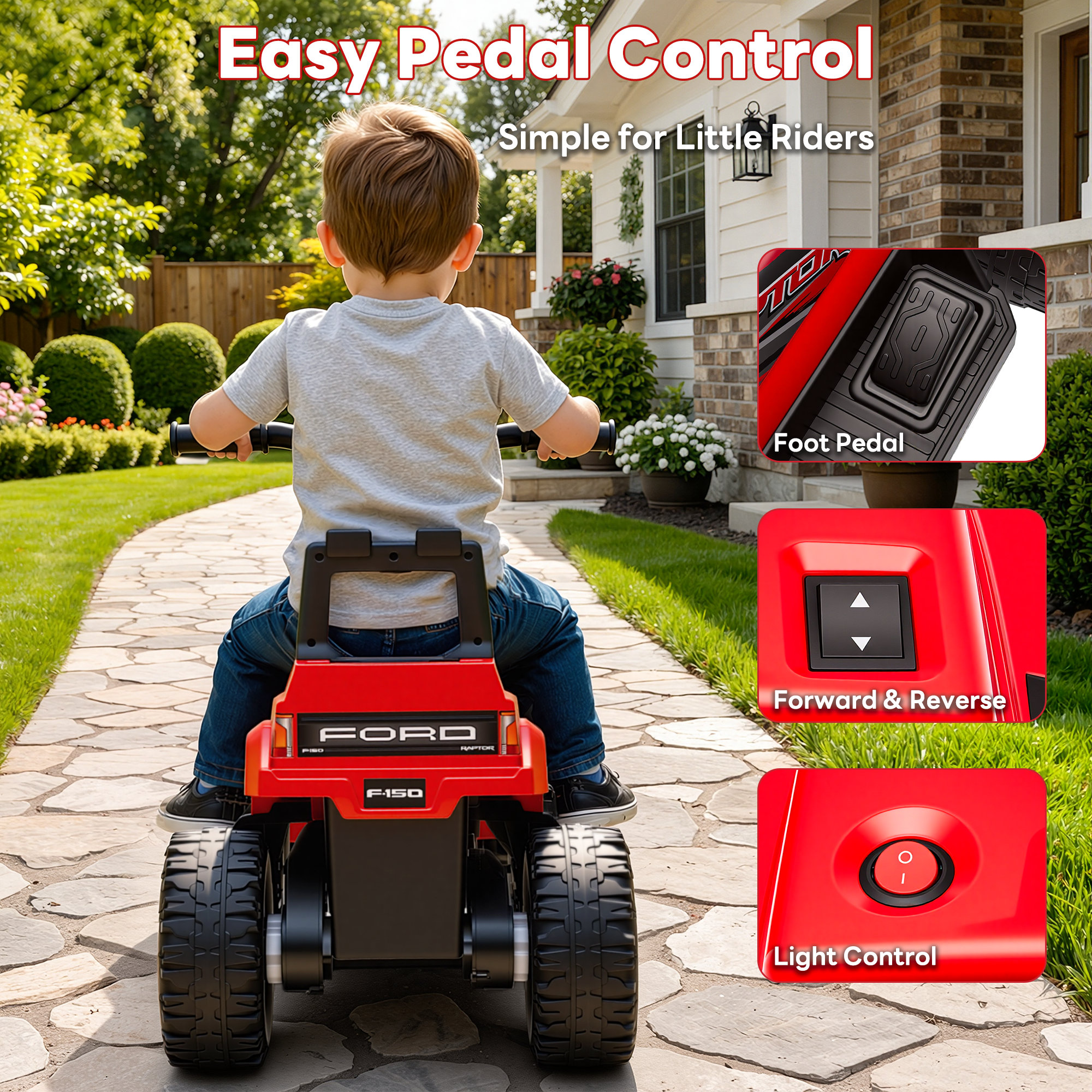 COCLUB 12V Ride On Car for Kids, Licensed Ford F-150 Raptor Battery Powered Ride On Toys w/4 Wheels, LED Lights, Toddlers Electric Car for Ages 2-5