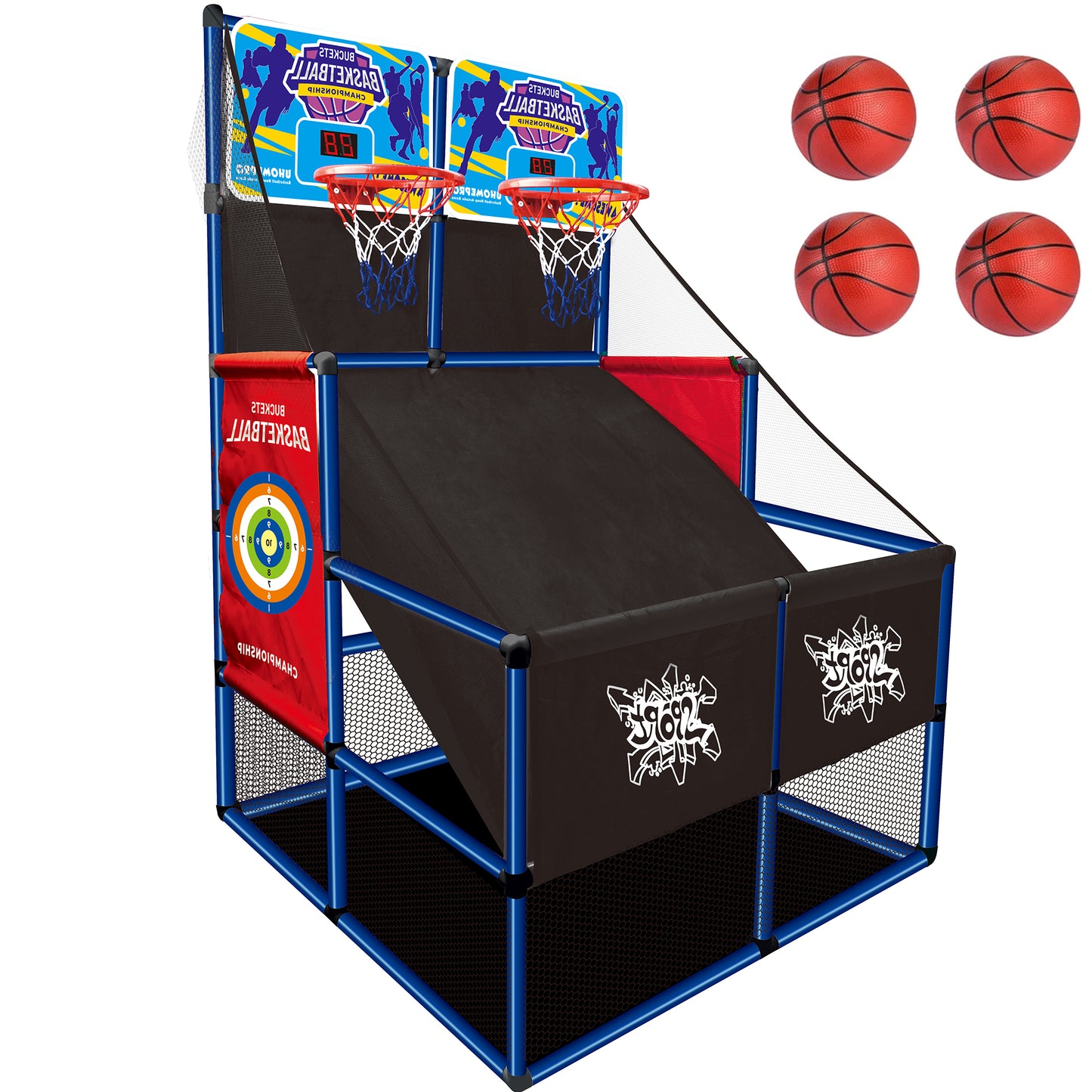 Basketball Goal for Kids, Outdoor Indoor Basketball Hoop Arcade Game with 6 Balls with Pump, Basketball Shooting System for Toddlers and Children, Sports Toys for 3-6 Year Old Boys Girls Gifts