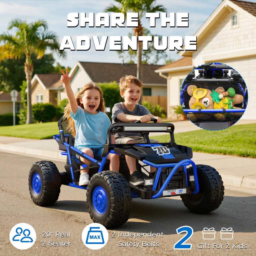 36V Electric Ride on Car Toy for Big Kids, 4 Wheels Spring Suspension Cars, 2 Seater Powered Electric  UTV Toys for Boys Girls 6+, Kids Ride on Toy with Bluetooth, Music, 3 Point Seatbelts, Blue