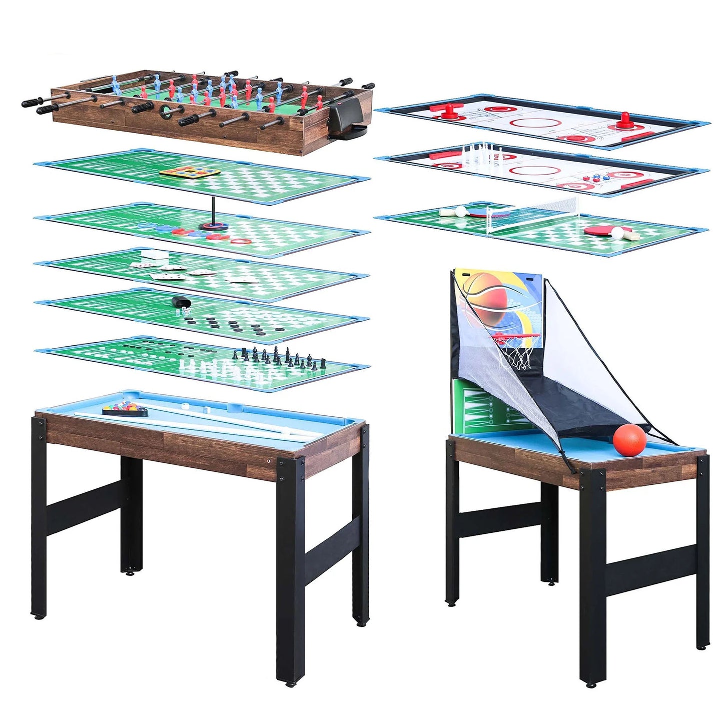 COCLUB 2x4ft 16 in 1 Multi Game Table for Kids Including Pool Table and Air Hockey, Football and Ping Pong, Combo Game Table Set for Home, Game Room, Friends & Family, Re