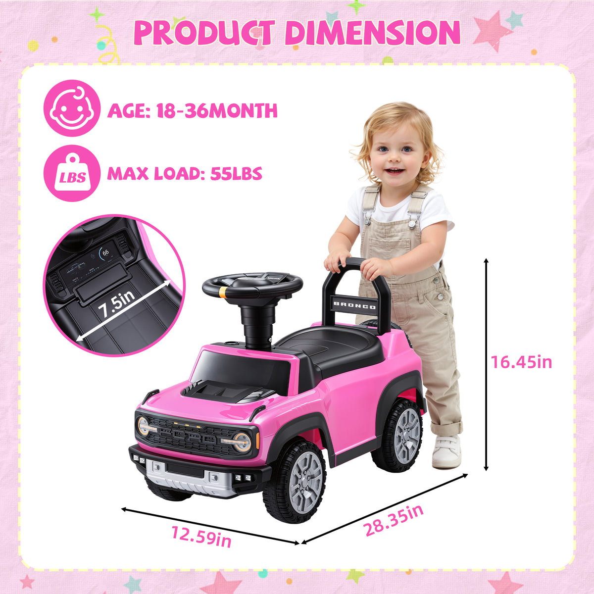 Licensed Ford Bronco Raptor Toddler Ride On Car for Ages 1-3, Foot to Floor Kids Car with Music & Horn, First Ride On Toy for Toddlers
