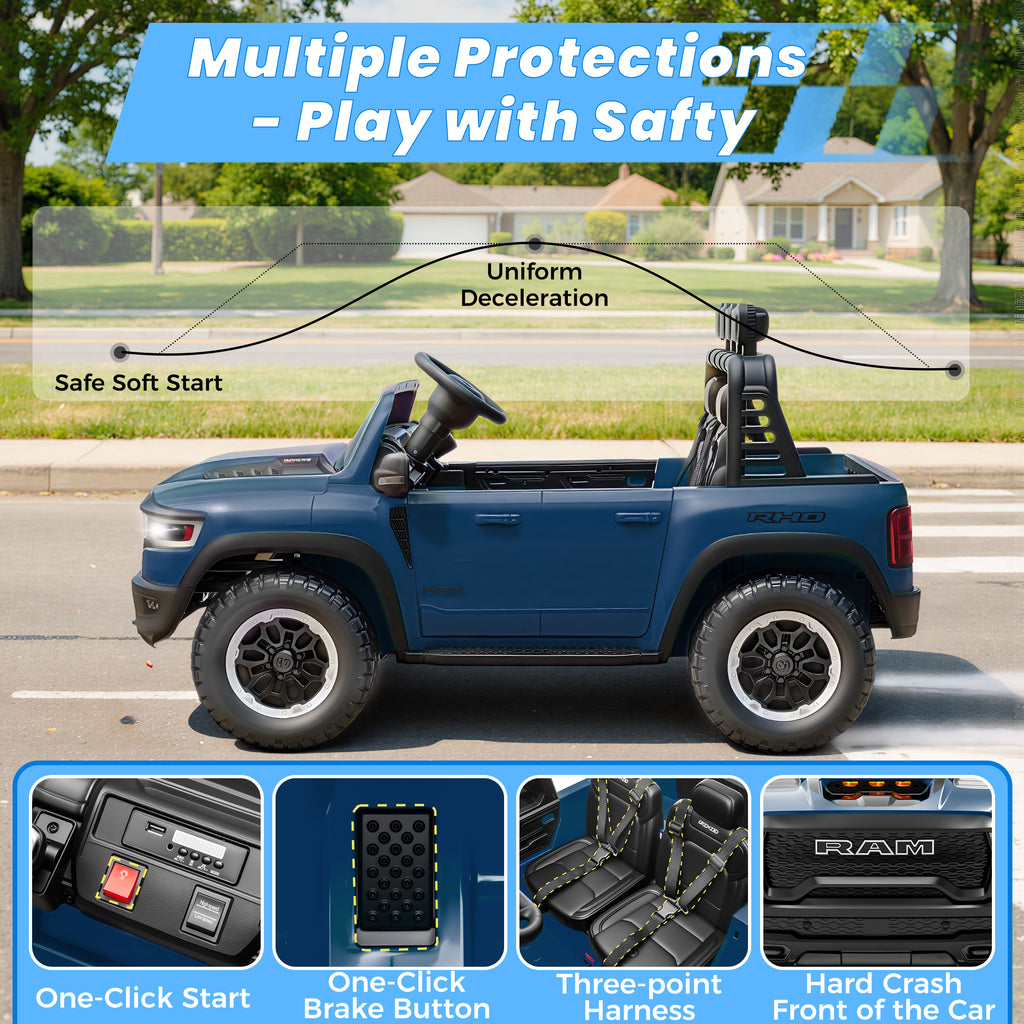 24V 2 Seats Ride On Car for Kids, Licensed RAM RHO 1500 Powered Electric Car with 4 Wheels Spring Suspesion, Ride On Toy for 3-8 Year Boys & Girls with Remote Control, Horm, Siren, LED Lights