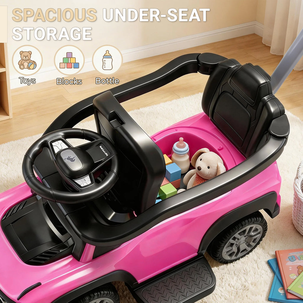 Ford Bronco 3 in 1 Push Car with Canopy for Toddlers 1–3, Ride On Push Car Toy with Adjustable Parent Steering Handle, Removable Guardrail & Footrest, Music, Horn, Under Seat Storage, Silent Wheels