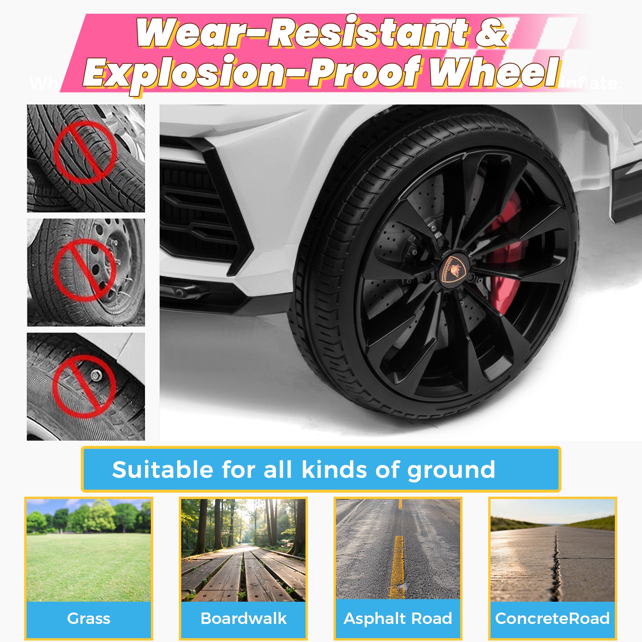 Lamborghini 12V Kids Ride On Car with Remote Control, Battery Powered Electric Car with 4 Wheels, USB, Ride On Toys for 3+ Years Olds Girls Boys, Pink