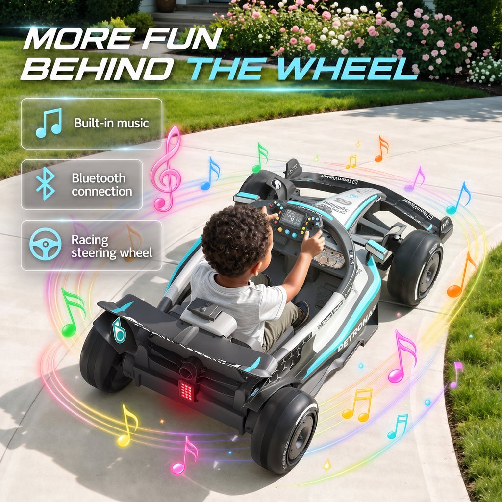 Mercedes-Benz F1 W16 24V Electric Go Kart, COCLUB Kids Ride on Car with Remote Contro, LED Light, Music, Bluetooth, for Ages 3-8