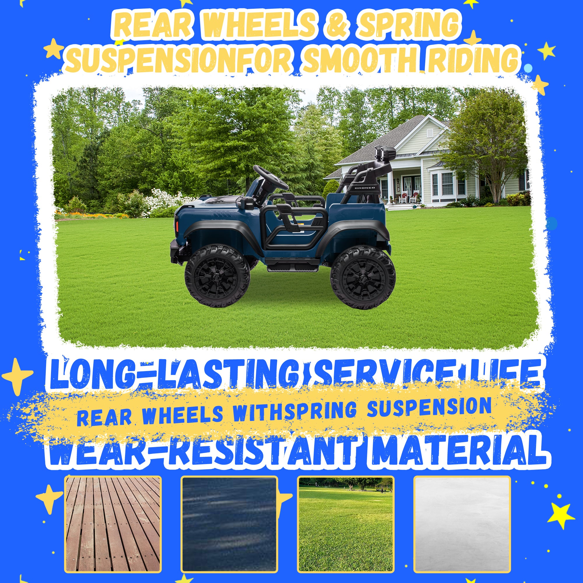 2 Seats 24V Electric Car for Big Kids, Licensed Ford Bronco Raptor Powered Ride On Car with 4 Wheels Spring Suspension, Parent Remote Control, 24V Ride On Toys for Ages 3-8 Boys Girls Gifts