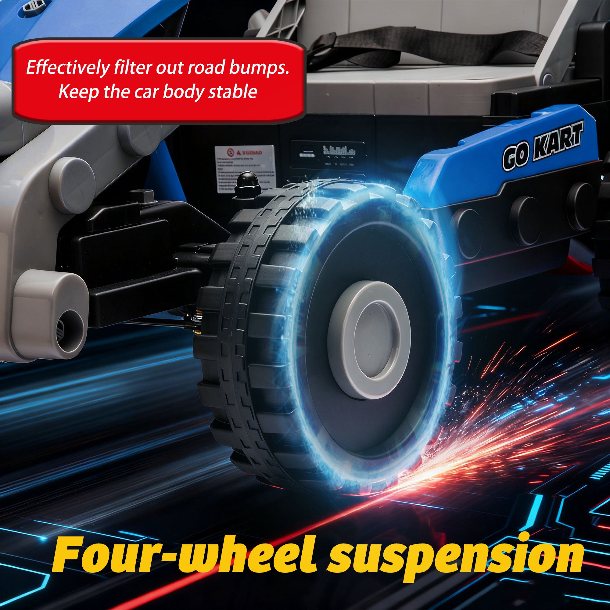 COCLUB 12V 2 Forms Block Electric Car, Power 4 Wheels Ride On Car with Remote Control, Spring Suspension, Ride On Toy for Ages 3+ Kids, Blue