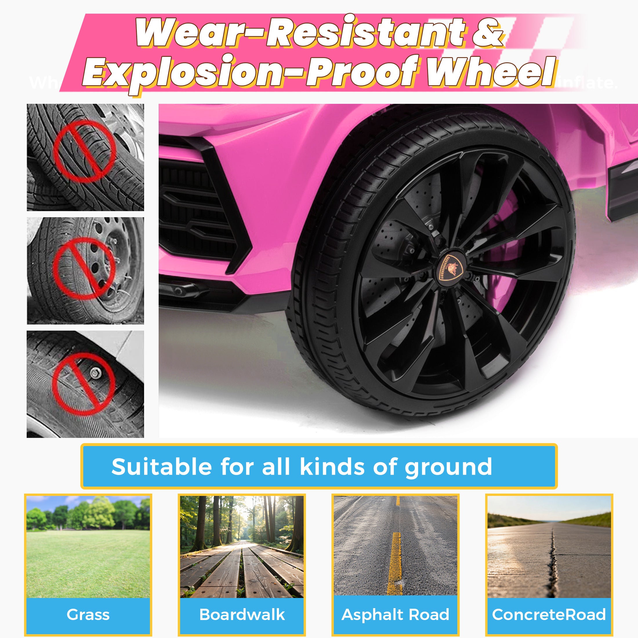 Lamborghini 12V Kids Ride On Car with Remote Control, Battery Powered Electric Car with 4 Wheels, USB, Ride On Toys for 3+ Years Olds Girls Boys, Pink