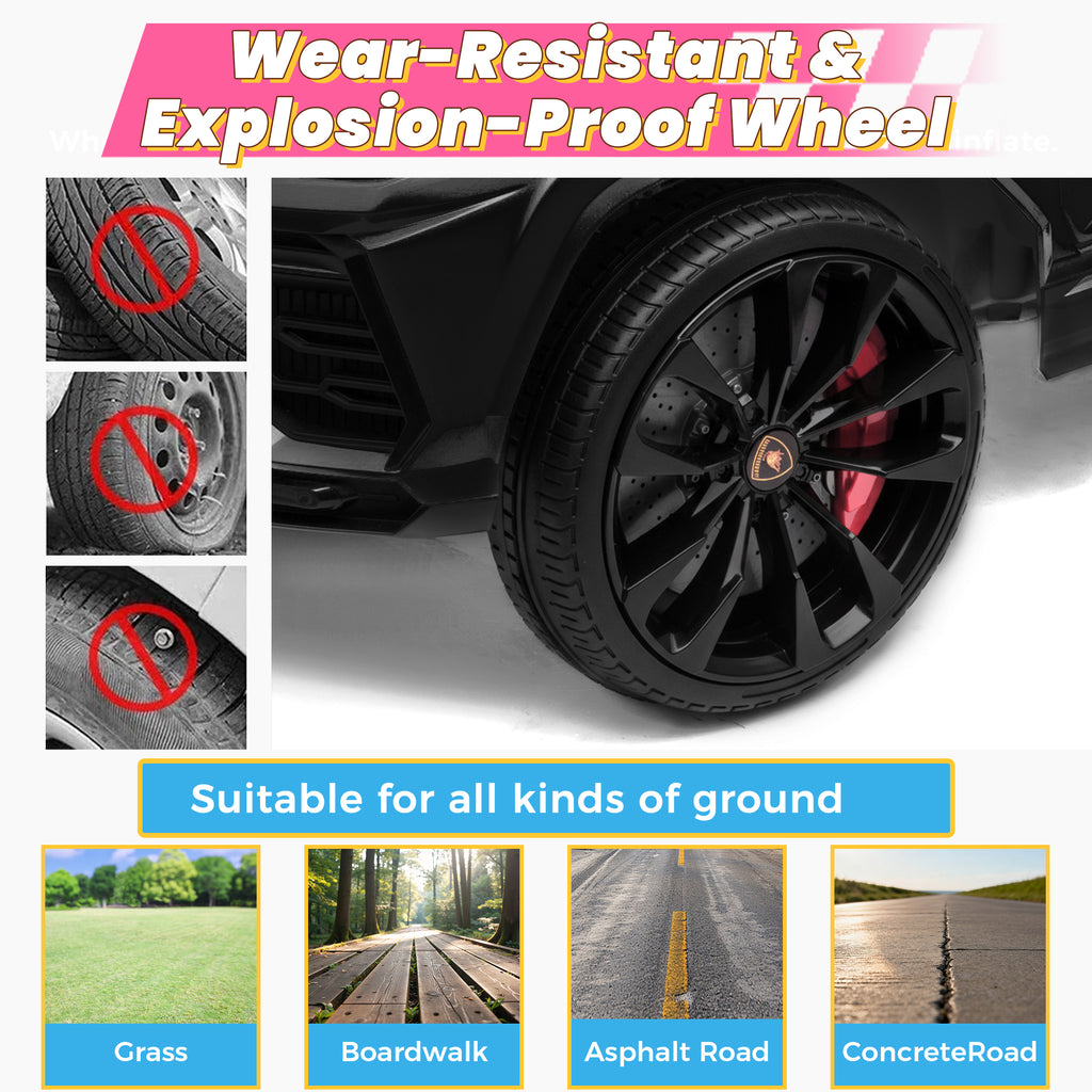 Lamborghini 12V Kids Ride On Car with Remote Control, Battery Powered Electric Car with 4 Wheels, USB, Ride On Toys for 3+ Years Olds Girls Boys, Pink