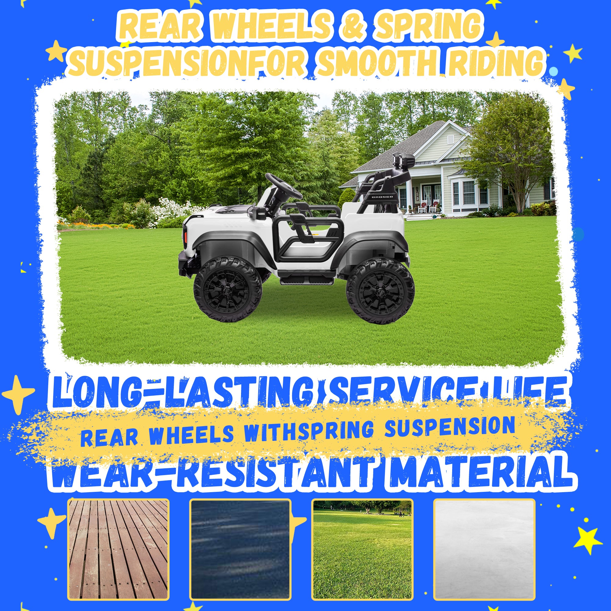 2 Seats 24V Electric Car for Big Kids, Licensed Ford Bronco Raptor Powered Ride On Car with 4 Wheels Spring Suspension, Parent Remote Control, 24V Ride On Toys for Ages 3-8 Boys Girls Gifts