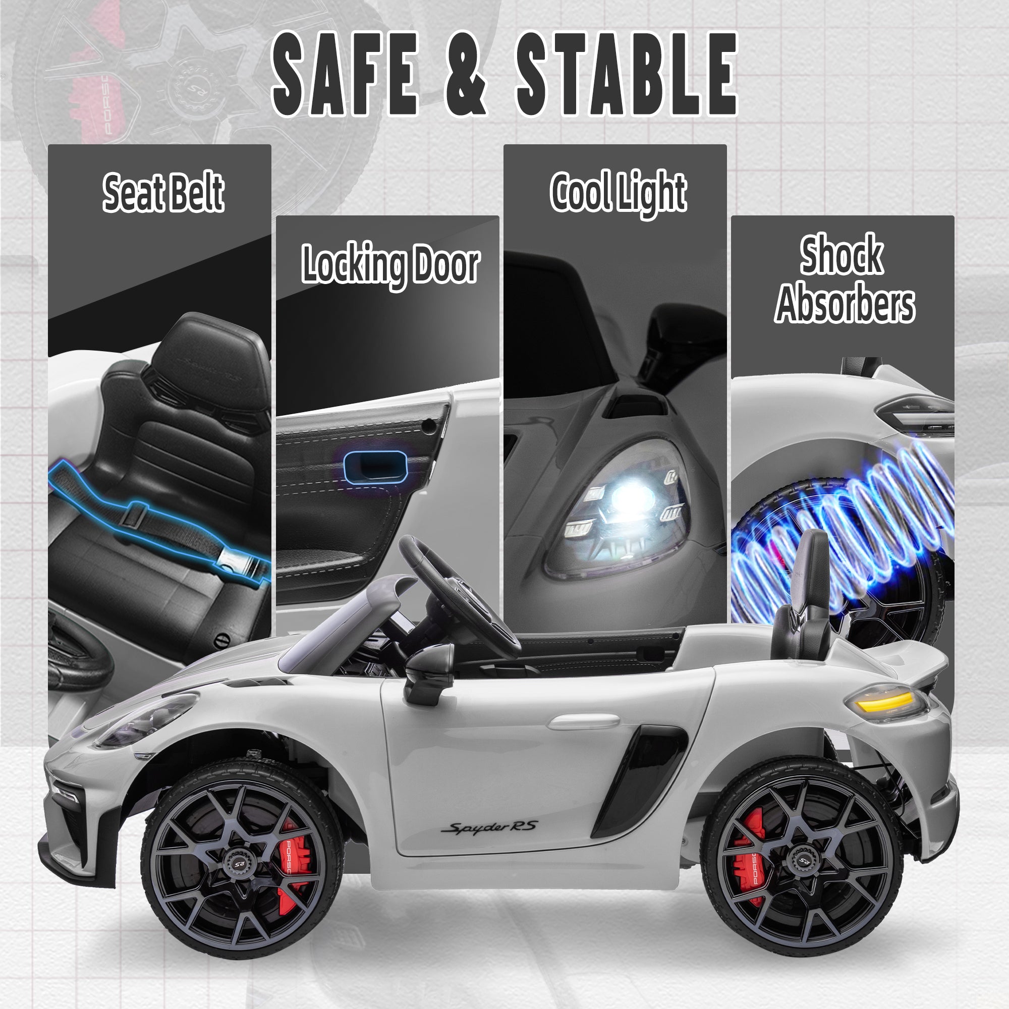 Porsche 718 Kids Ride On Toy, Electric Car for Toddlers with Remote Control, 4 Wheel Suspension, Bluetooth, Music, LED, Safety Belts, Kids Sports Ride on Car for Toddler 3-6 Yrs Boys Girls Gifts