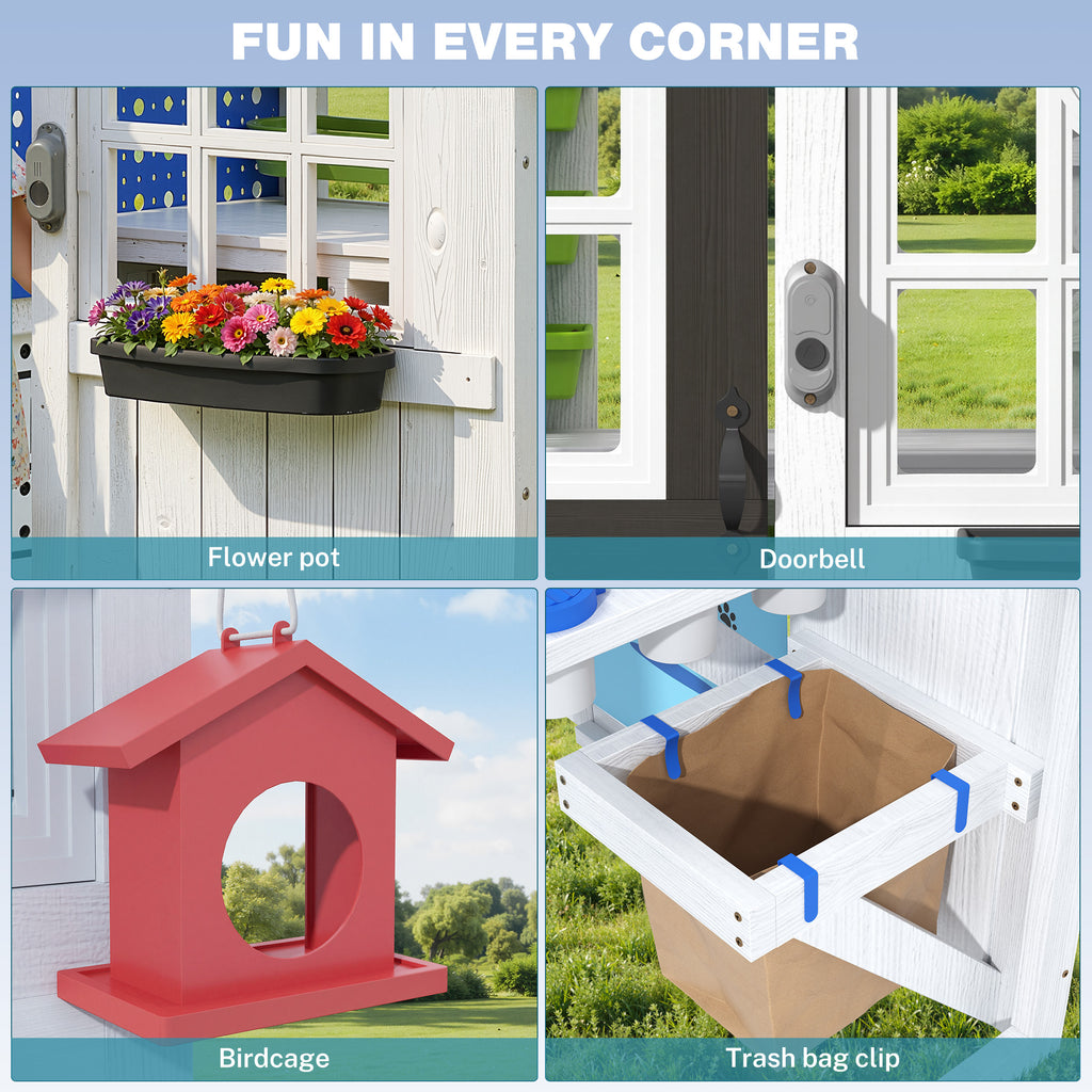 COCLUB Outdoor Wooden Playhouse with Play Tool Shed & Pegboard Play Wall, Kids Todder Ages 3+