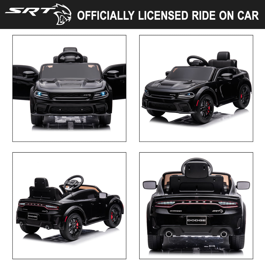 12V Ride On Car, Dodge Charger Powered Electric Car with Battery Powered, Bluetooth, Remote Control, LED Light, Ride On Toy for Ages 3+ Kids
