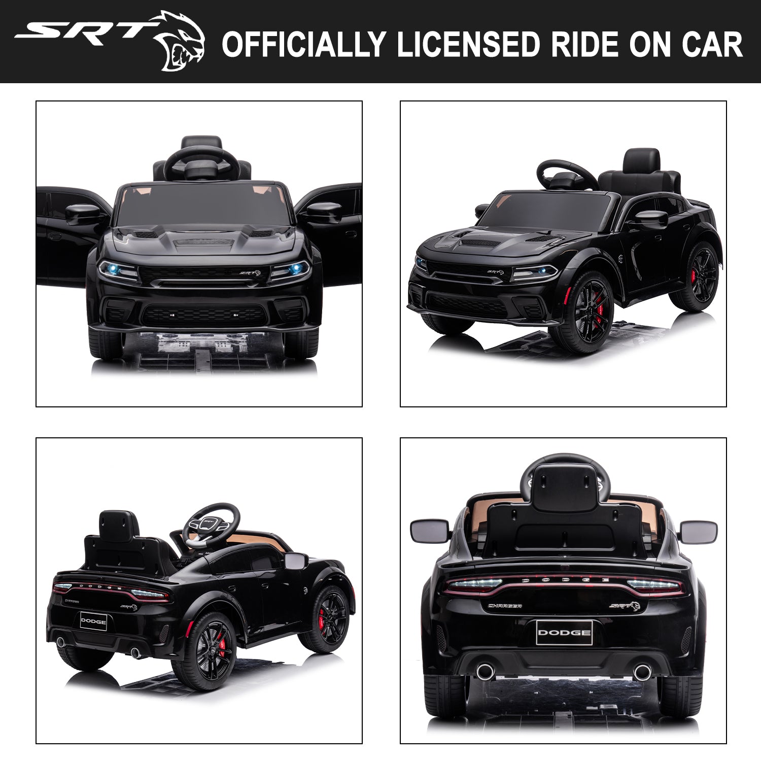 12V Ride On Car, Dodge Charger Powered Electric Car with Battery Powered, Bluetooth, Remote Control, LED Light, Ride On Toy for Ages 3+ Kids