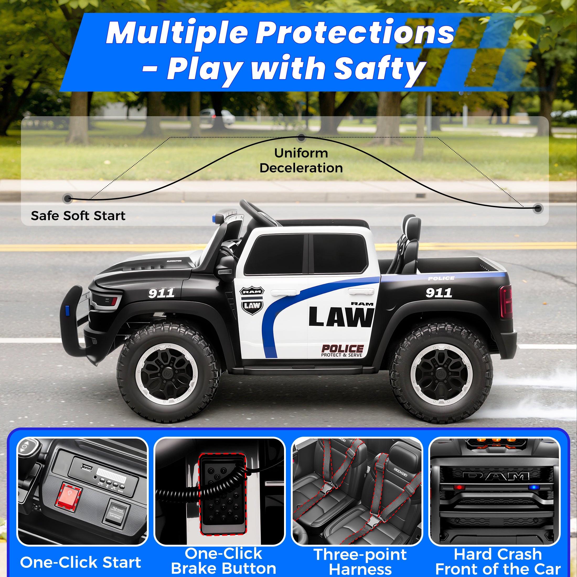 COCLUB 24V 2 Seat Ride On Car for Kids, Licensed RAM RHO 1500 Powered Electric Car with 4 Wheels Spring Suspesion, Ride On Toy for 3-8 Year Boys & Girls with Remote Control, Horm, Siren, Lights