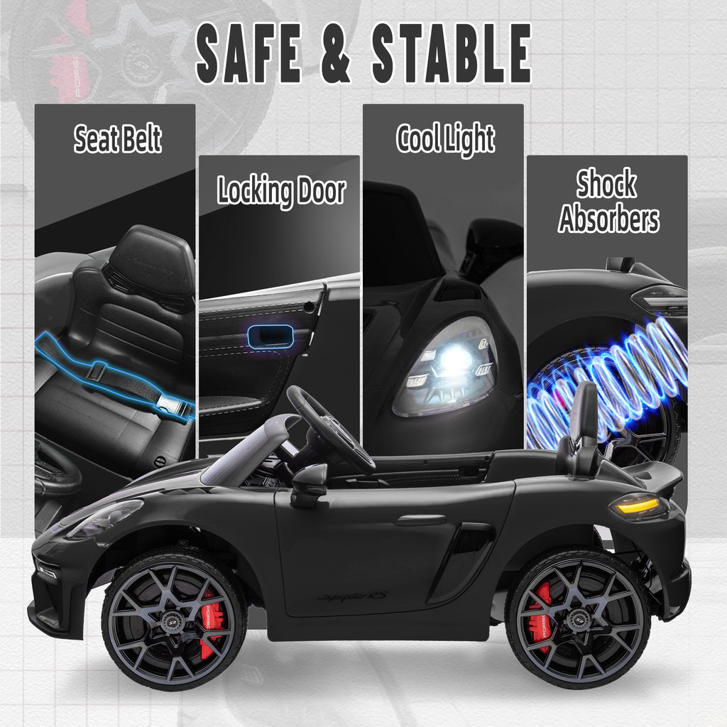 Porsche 718 Kids Ride On Toy, Electric Car for Toddlers with Remote Control, 4 Wheel Suspension, Bluetooth, Music, LED, Safety Belts, Kids Sports Ride on Car for Toddler 3-6 Yrs Boys Girls Gifts