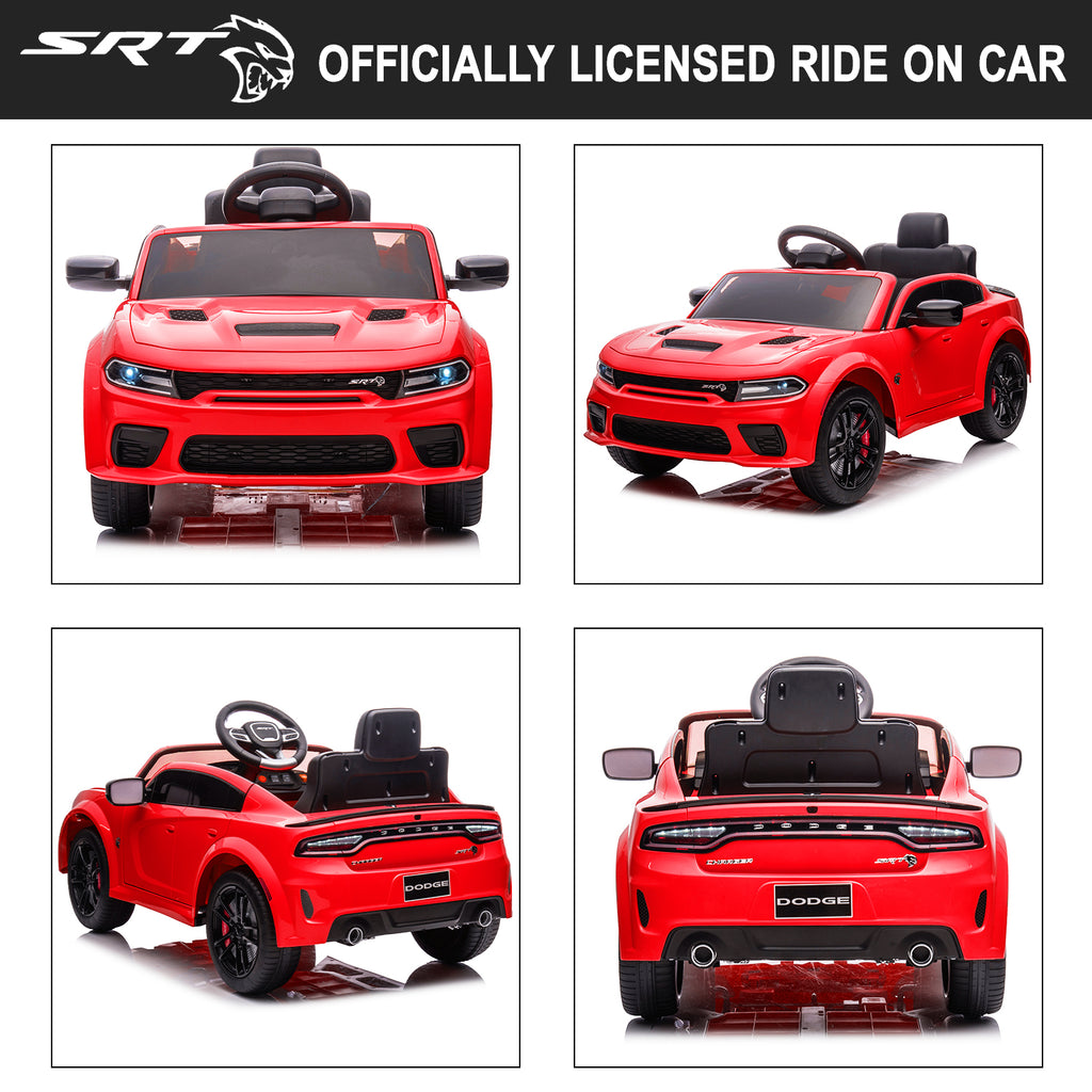 12V Ride On Car, Dodge Charger Powered Electric Car with Battery Powered, Bluetooth, Remote Control, LED Light, Ride On Toy for Ages 3+ Kids