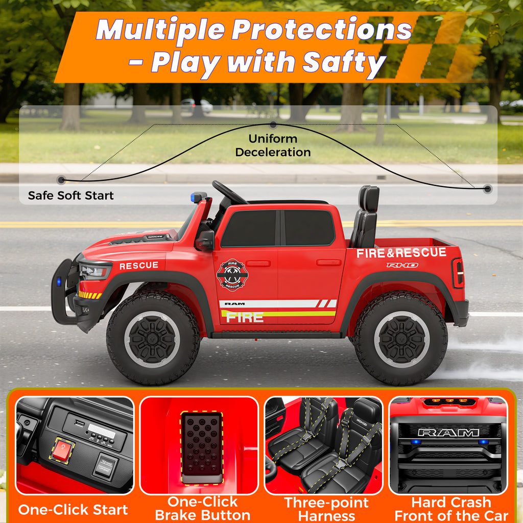 COCLUB 24V 2 Seat Ride On Car for Kids, Licensed RAM RHO 1500 Powered Electric Car with 4 Wheels Spring Suspesion, Ride On Toy for 3-8 Year Boys & Girls with Remote Control, Horm, Siren, Lights