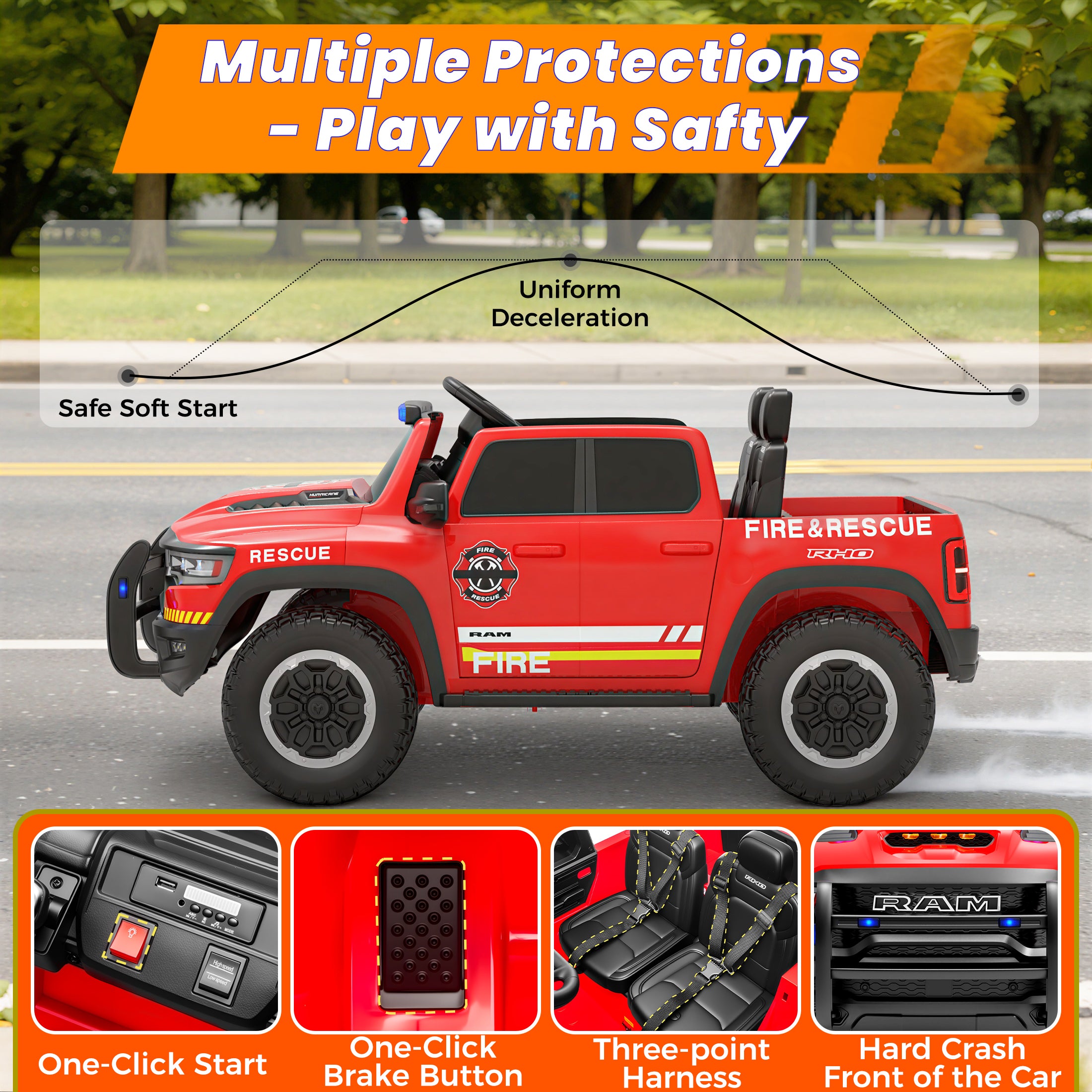 COCLUB 24V 2 Seat Ride On Car for Kids, Licensed RAM RHO 1500 Powered Electric Car with 4 Wheels Spring Suspesion, Ride On Toy for 3-8 Year Boys & Girls with Remote Control, Horm, Siren, Lights